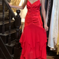 Beauty Prom Dress Red Spaghetti Straps Pleated Mermaid Gala Gown Evening Dress Cocktail Dress  D5311