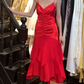 Beauty Prom Dress Red Spaghetti Straps Pleated Mermaid Gala Gown Evening Dress Cocktail Dress  D5311