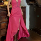 Charming 90s Prom Dress Halter Beading Slit Gala Gown Evening Dress   D5312