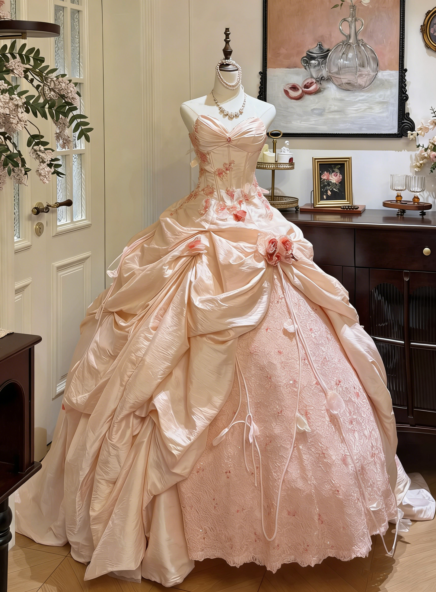 Atemberaubendes hellblaues Abendkleid aus plissiertem Tüll mit V-Ausschnitt, ideal für Quinceañera und Ball (Modell D4654)