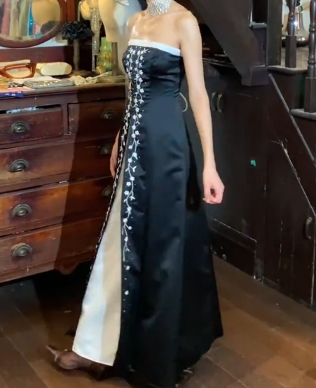 Retro 90s Prom Dress A Line Strapless Gala Gown Evening Dress Formal Dress   D5315