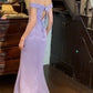 Shiny Prom Dress Light Purple Off Shoulder Gala Gown Evening Dress  D5319