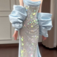 Shiny Prom Dress Strapless Pleated Gala Dress Evening Dress 18th Birthday Gown      D5330