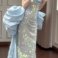 Shiny Prom Dress Strapless Pleated Gala Dress Evening Dress 18th Birthday Gown      D5330