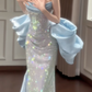 Shiny Prom Dress Strapless Pleated Gala Dress Evening Dress 18th Birthday Gown      D5330