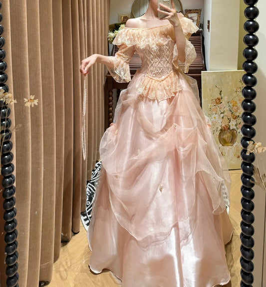 Pretty Ball Gown Light Pink Square Neck Pleated Evening Dress Quinceanera Dress 18th Birthday Prom Gown       D5331