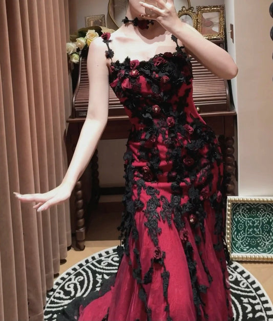 Elegant Prom Dress Wine Red Spaghetti Straps Mermaid Gala Dress Evening Dress 18th Birthday Gown      D5332