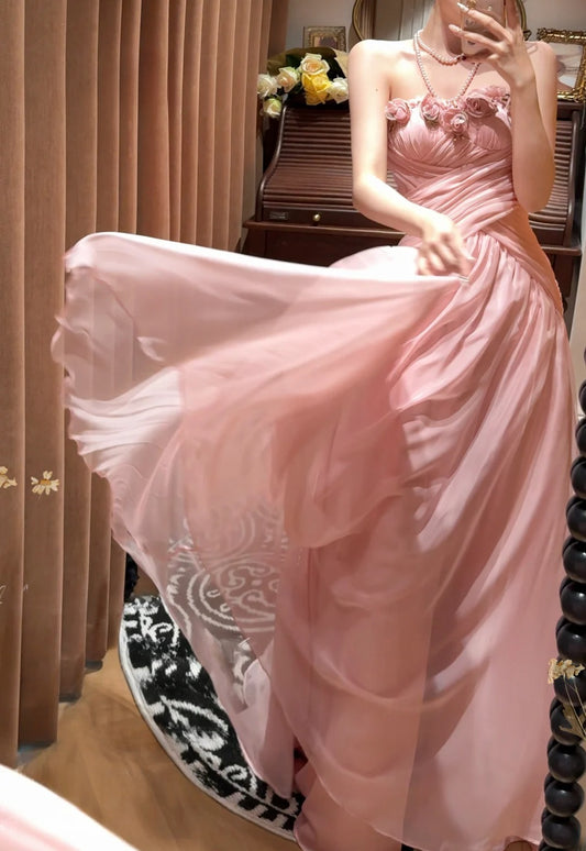 Beauty Prom Dress Pink Strapless Pleated Gala Dress Evening Dress 18th Birthday Gown      D5333