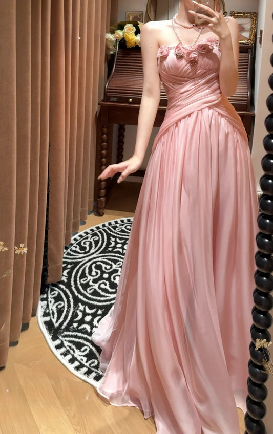 Beauty Prom Dress Pink Strapless Pleated Gala Dress Evening Dress 18th Birthday Gown      D5333
