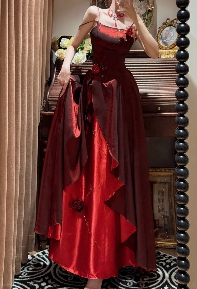 Elegantes Ballkleid Weinrot Spaghettiträger Gala Abendkleid Abschlusskleid 18. Geburtstag      D5336