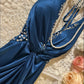 Beauty Prom Dress Navy Blue V-neck Gala Dress Evening Dress 18th Graduation Gown      D5340