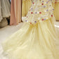 Beauty Prom Dress Light Yellow Strapless Floral Pleated Tulle Gala Dress Evening Dress 18th Graduation Gown      D5341