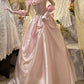 Hübsches Ballkleid Hellrosa Satin Schulterfreies Galakleid Abendkleid Abschlussballkleid D5342