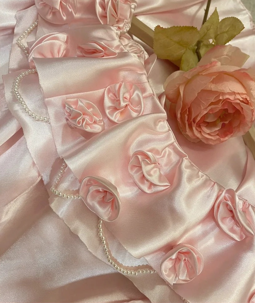 Hübsches Ballkleid Hellrosa Satin Schulterfreies Galakleid Abendkleid Abschlussballkleid D5342