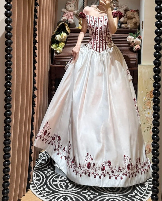 Charming Ball Gown Satin Off Shoulder Pleated Evening Dress Quinceanera Dress 18th Birthday Prom Gown       D5345