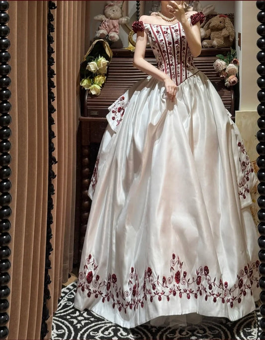 Charming Ball Gown Satin Off Shoulder Pleated Evening Dress Quinceanera Dress 18th Birthday Prom Gown       D5345