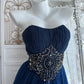 Pretty Prom Dress Navy Blue Strapless Pleated Tulle Gala Dress Evening Dress 18th Birthday Gown      D5346