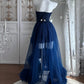 Pretty Prom Dress Navy Blue Strapless Pleated Tulle Gala Dress Evening Dress 18th Birthday Gown      D5346