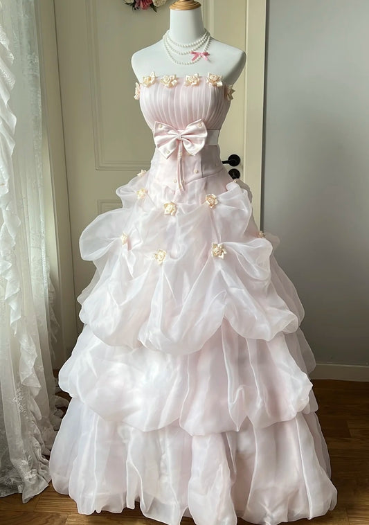 Stunning Prom Dress Light Pink Strapless Pleated Gala Dress Evening Dress 18th Birthday Gown      D5351