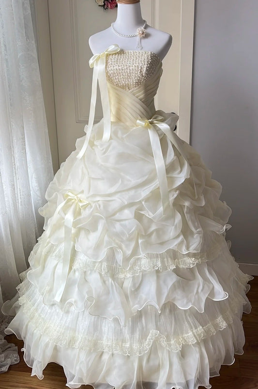 Charming Ball Gown Strapless Tiered Evening Dress Sweet 16th Dress Birthday Party Gown       D5354