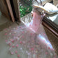 Charming Prom Dress Spaghetti Straps Pleated Tulle Floral Gala Dress Evening Dress 18th Birthday Gown      D5366