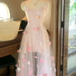 Charming Prom Dress Spaghetti Straps Pleated Tulle Floral Gala Dress Evening Dress 18th Birthday Gown      D5366