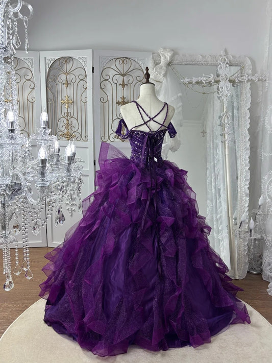 Gorgeous Prom Dress Dark Purple Sweetheart Pleated Gala Dress Evening Dress 18th Birthday Gown D5367