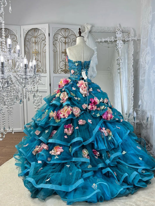 Stunning Ball Gown Sweetheart Pleated Floral Evening Dress Sweet 16th Dress Birthday Prom Gown       D5369