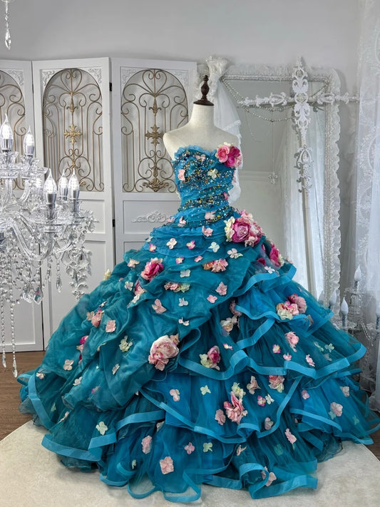 Stunning Ball Gown Sweetheart Pleated Floral Evening Dress Sweet 16th Dress Birthday Prom Gown       D5369