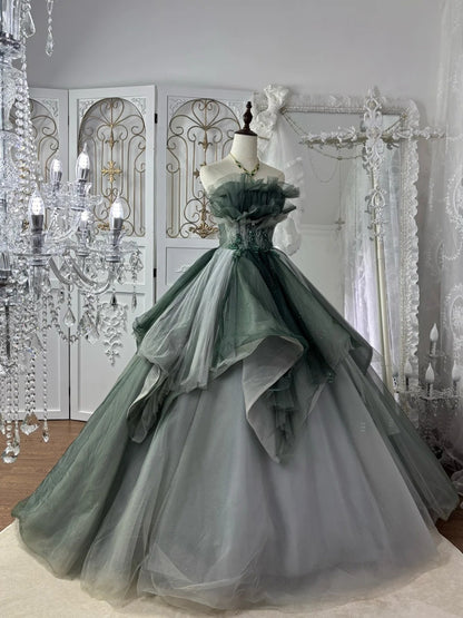 Reizendes trägerloses Ballkleid mit Falten aus Tüll Abendkleid Sweet 16 Kleid Geburtstag Ballkleid D5370
