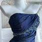 Elegant Prom Dress Dark Blue Strapless Pleated Mermaid Gala Dress Evening Dress 18th Birthday Gown      D5372