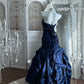 Elegant Prom Dress Dark Blue Strapless Pleated Mermaid Gala Dress Evening Dress 18th Birthday Gown      D5372