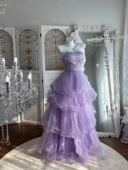 Beauty Prom Dress Strapless Pleated Tulle Evening Dress Sweet 16th Dress Birthday Dress       D5377