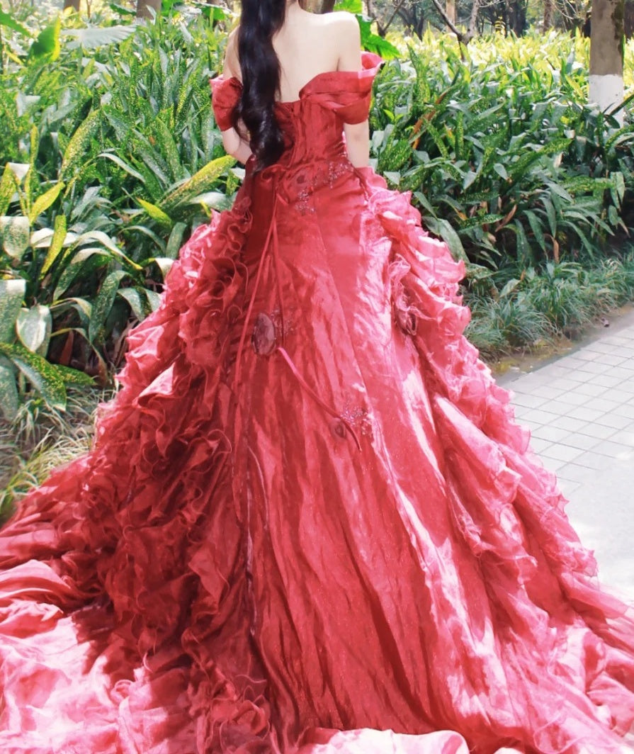 Wunderschönes Ballkleid Rot schulterfrei plissiertes Abendkleid Sweet 16 Kleid Geburtstag Abschlussballkleid D5385