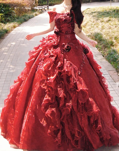 Wunderschönes Ballkleid Rot schulterfrei plissiertes Abendkleid Sweet 16 Kleid Geburtstag Abschlussballkleid D5385