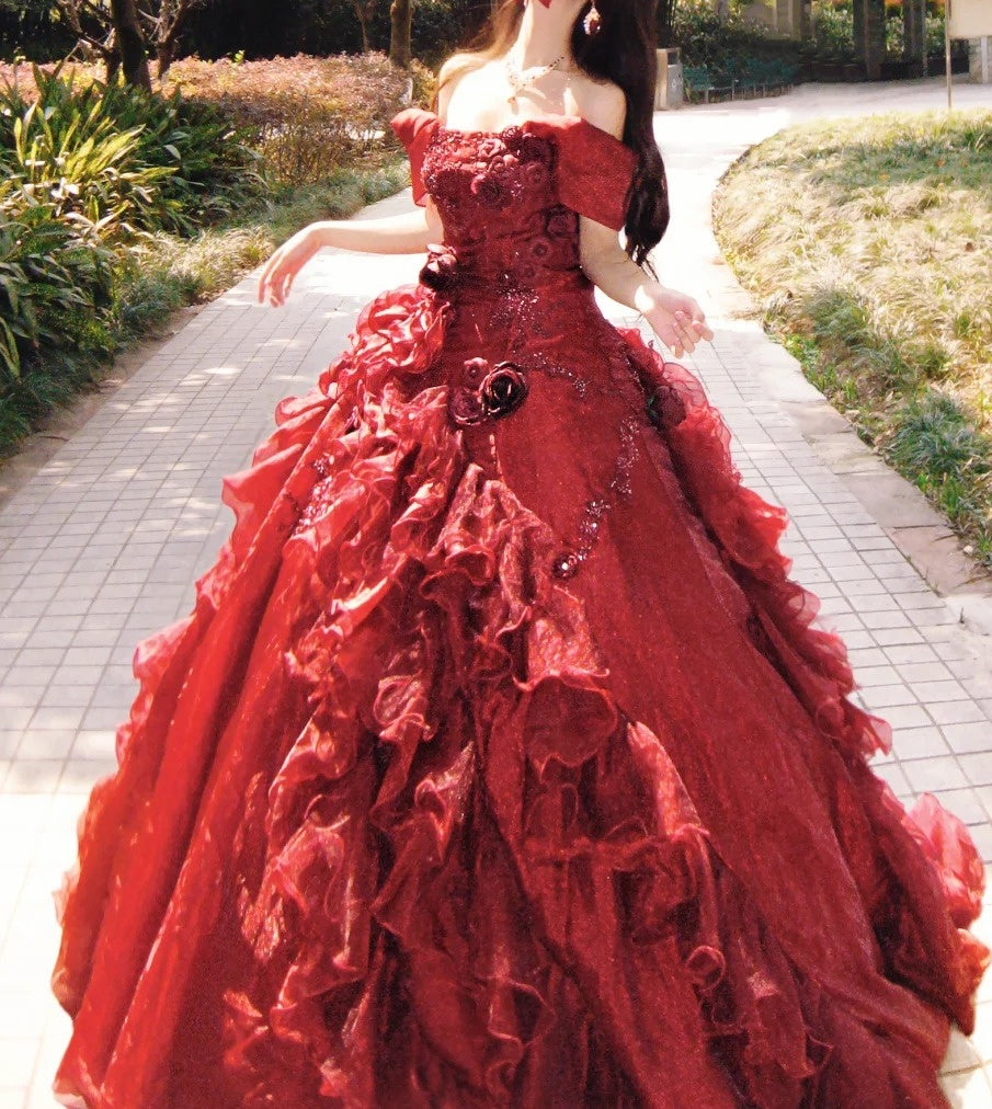 Wunderschönes Ballkleid Rot schulterfrei plissiertes Abendkleid Sweet 16 Kleid Geburtstag Abschlussballkleid D5385