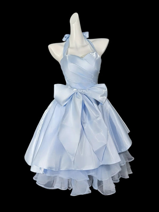 New Arrival Homecoming Dress Halter Pleated Short Prom Dress Back to School Outfits Party Dress  D5390