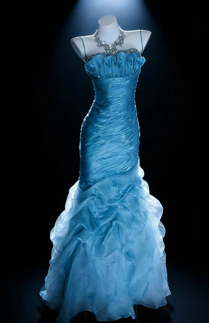 Beauty Prom Dress Strapless Pleated Mermaid Gala Dress Evening Dress 18th Graduation Gown      D5391