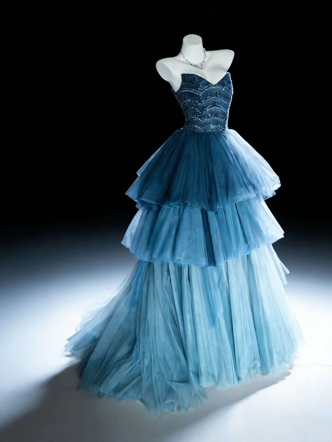 Elegant Ball Gown Ombre Blue Sweetheart Pleated Evening Dress Quniceanera Dress Birthday Prom Gown       D5393