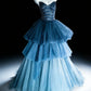Elegant Ball Gown Ombre Blue Sweetheart Pleated Evening Dress Quniceanera Dress Birthday Prom Gown       D5393