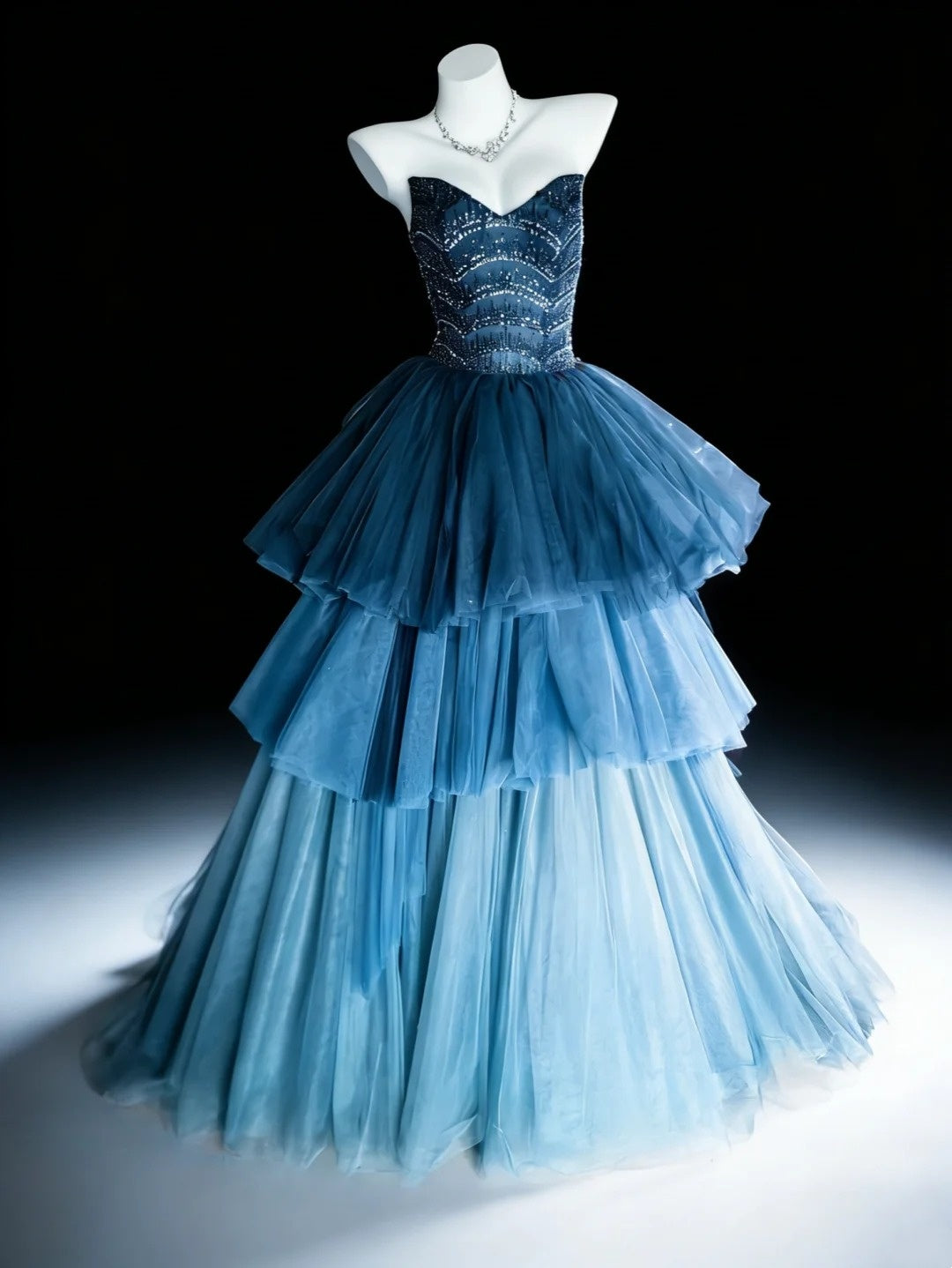 Elegant Ball Gown Ombre Blue Sweetheart Pleated Evening Dress Quniceanera Dress Birthday Prom Gown       D5393