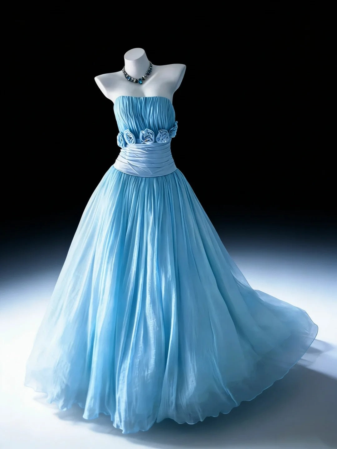 Hübsches Ballkleid Hellblau Trägerlos Plissiertes Abendkleid Quinceanera-Kleid Geburtstag Abschlussballkleid D5394