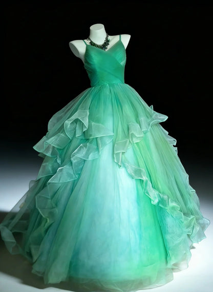 Nouvelle Robe de Bal Bretelles Fines Plissée en Tulle Robe de Soirée Robe de Quinceañera Robe de Bal d'Anniversaire       D5395