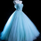 Elegantes Ballkleid Hellblau schulterfrei plissiert Tüll Abendkleid Quinceanera Kleid Geburtstag Ballkleid D5396