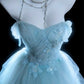Elegantes Ballkleid Hellblau schulterfrei plissiert Tüll Abendkleid Quinceanera Kleid Geburtstag Ballkleid D5396