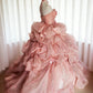 Wunderschönes Ballkleid Pink Trägerlos Plissiertes Blumenmuster Abendkleid Quinceanera-Kleid Geburtstags-Ballkleid D5397