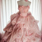 Wunderschönes Ballkleid Pink Trägerlos Plissiertes Blumenmuster Abendkleid Quinceanera-Kleid Geburtstags-Ballkleid D5397