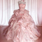 Wunderschönes Ballkleid Pink Trägerlos Plissiertes Blumenmuster Abendkleid Quinceanera-Kleid Geburtstags-Ballkleid D5397