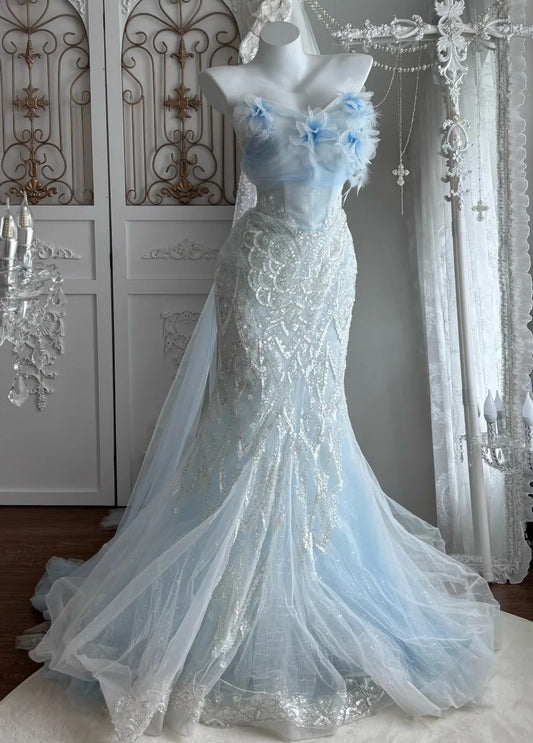 fluffy mermaid prom dresses Beautiful Long Sleeveless Mermaid Prom Dress With Beading