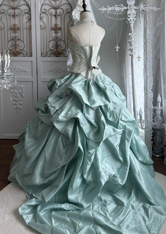 Pretty Ball Gown Strapless Pleated Evening Dress Quniceanera Dress Birthday Prom Gown       D5401